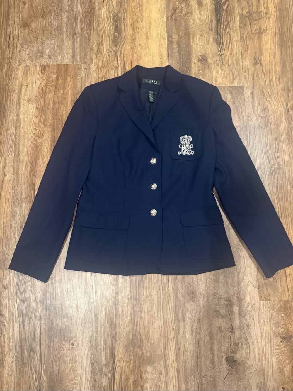 Lauren Ralph Lauren Navy Blue Wool Crested Blazer Size 8